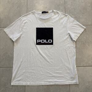 Polo Ralph Lauren Box Logo White Classic Cotton T Shirt Crew Neck Men Sz XXL
